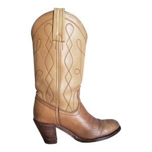 Frye 7972 Boots Size 6.5 B vintage 70s tan pullon block heel
